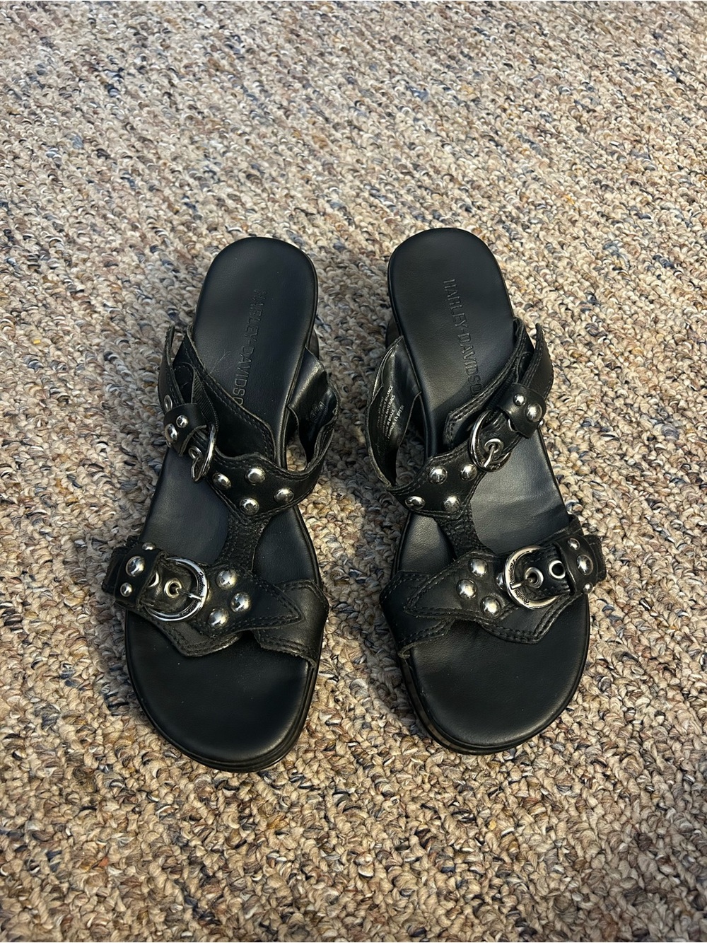 Harley-Davidson Black Studded Leather Slide Mules
